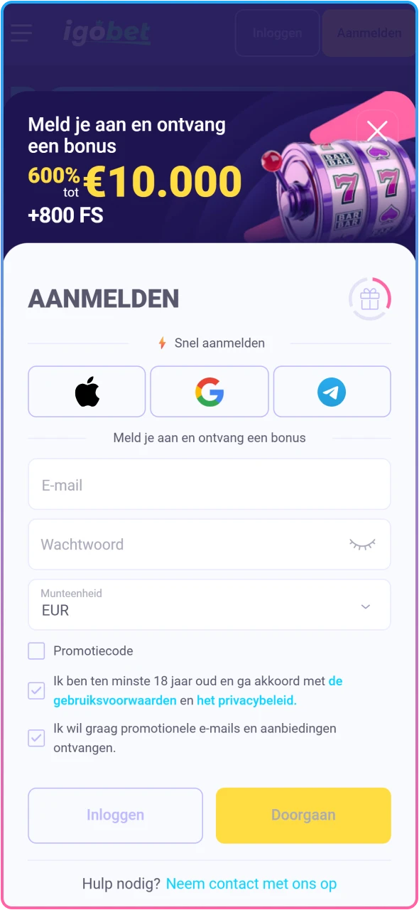 Log in op je IgoBet-account of registreer je direct op je iPhone.