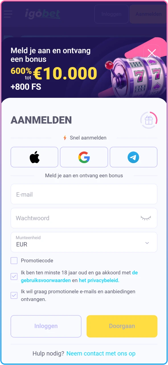 Registreer je eenvoudig bij IgoBet en start direct met spelen in Nederland.