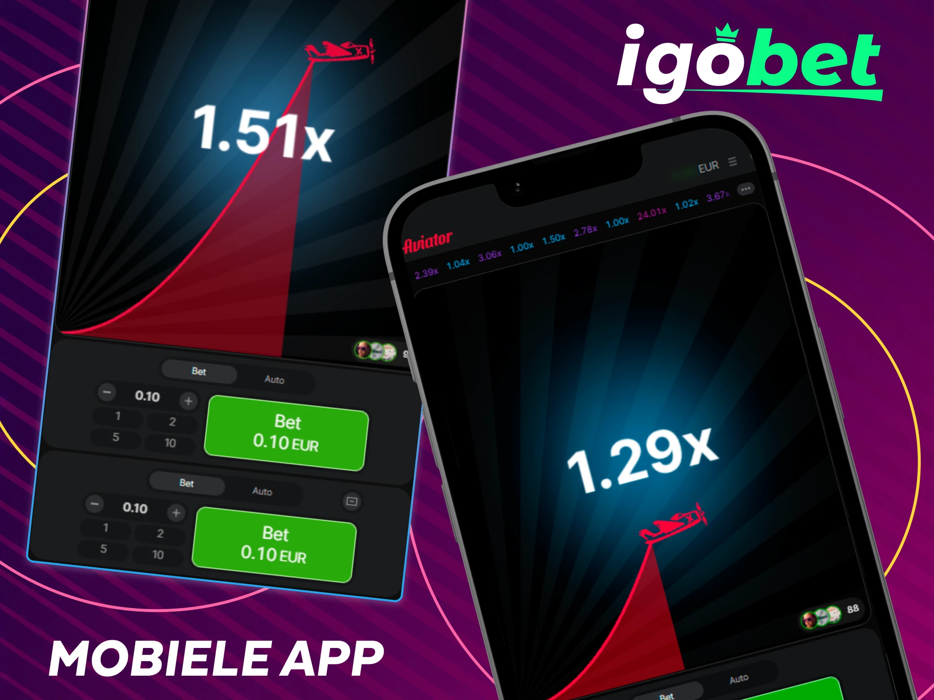 Speel Aviator waar en wanneer je wilt via de IgoBet mobiele app.