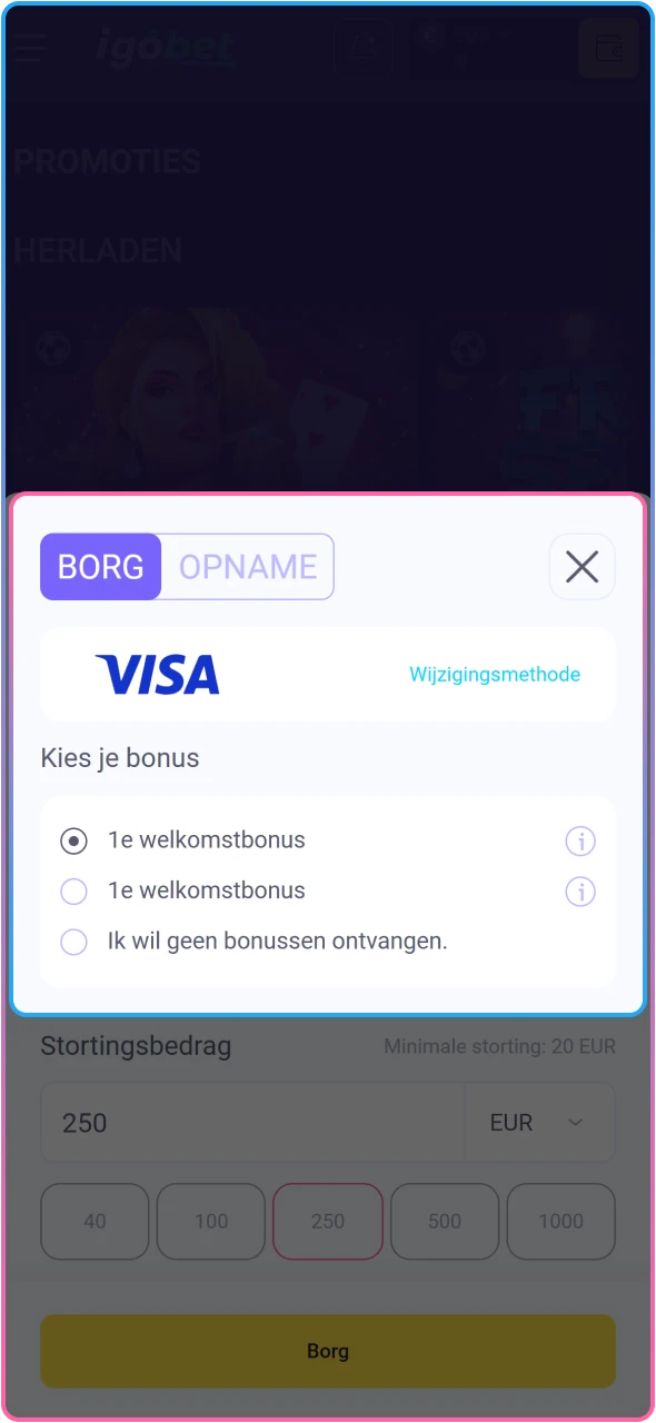 Voer je IgoBet promocode in voor exclusieve extra bonussen.