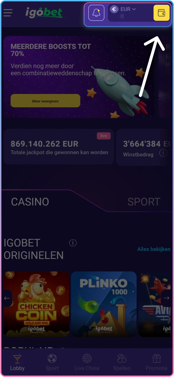 Ga naar de kassiersectie in je accountmenu om je saldo te beheren.