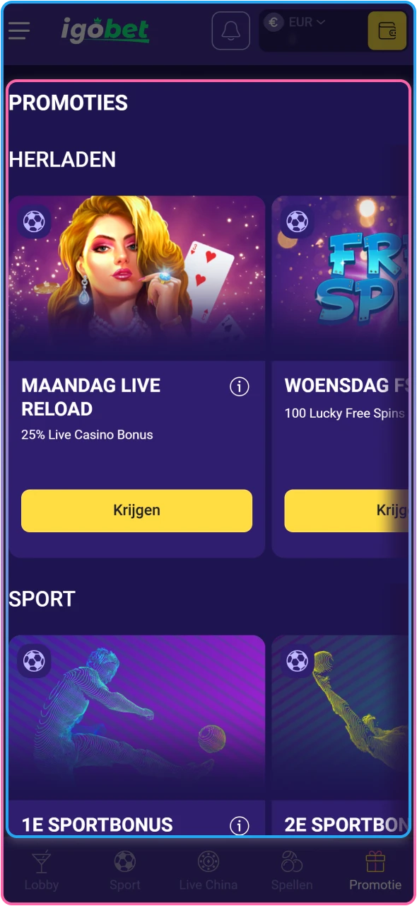 Log in op je nieuwe IgoBet account en claim direct je welkomstbonus.