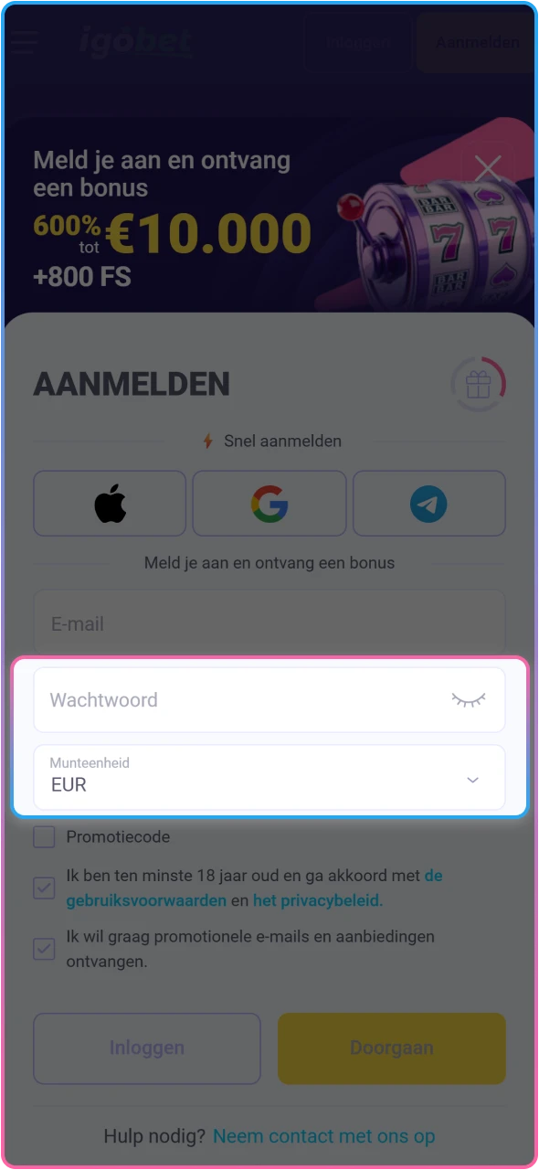 Kies een veilig en sterk wachtwoord voor je persoonlijke IgoBet account.