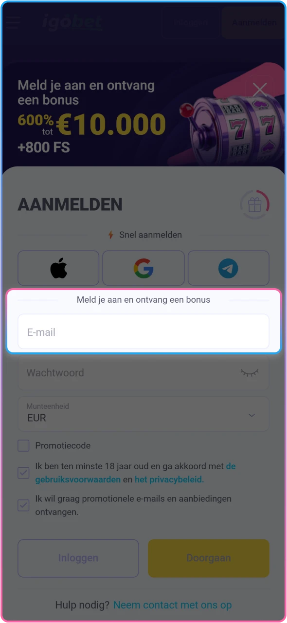 Vul je persoonlijke gegevens in voor een snelle accountregistratie.