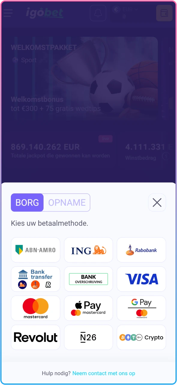 Stort geld op je account en claim direct je welkomstbonus bij IgoBet.