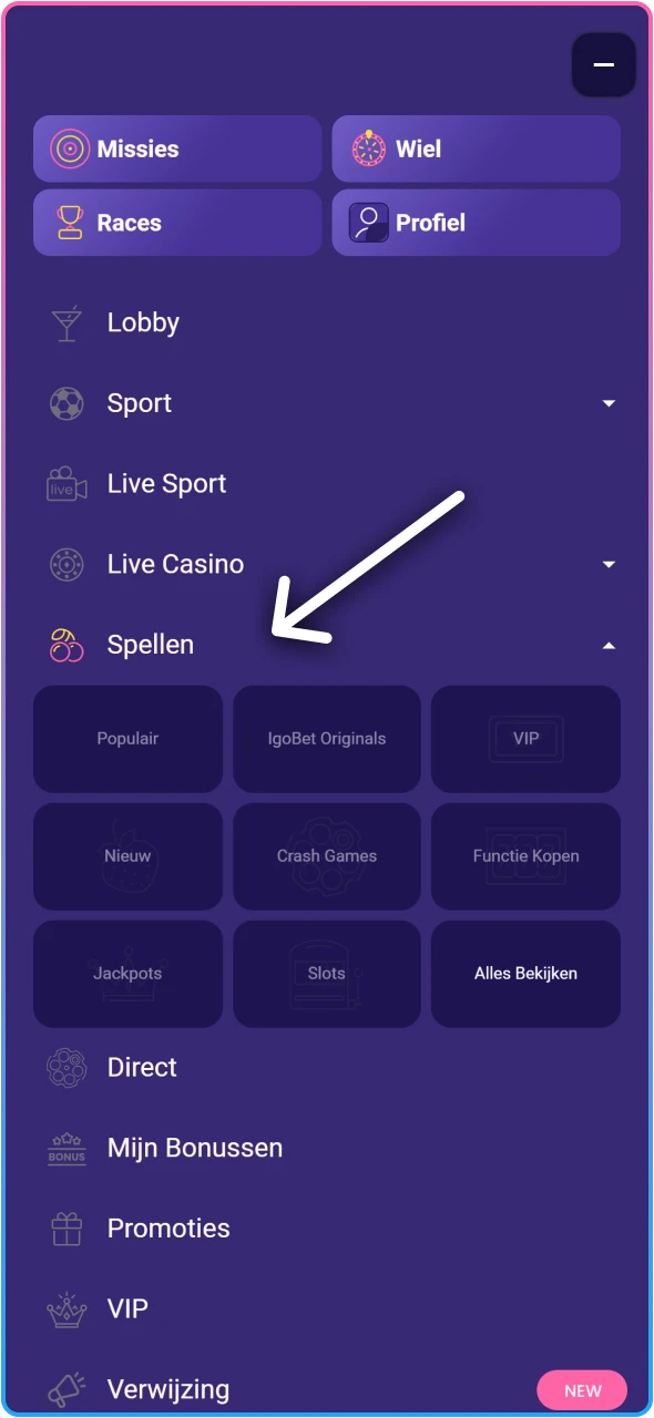 Navigeer naar de uitgebreide IgoBet slots lobby voor alle spellen.
