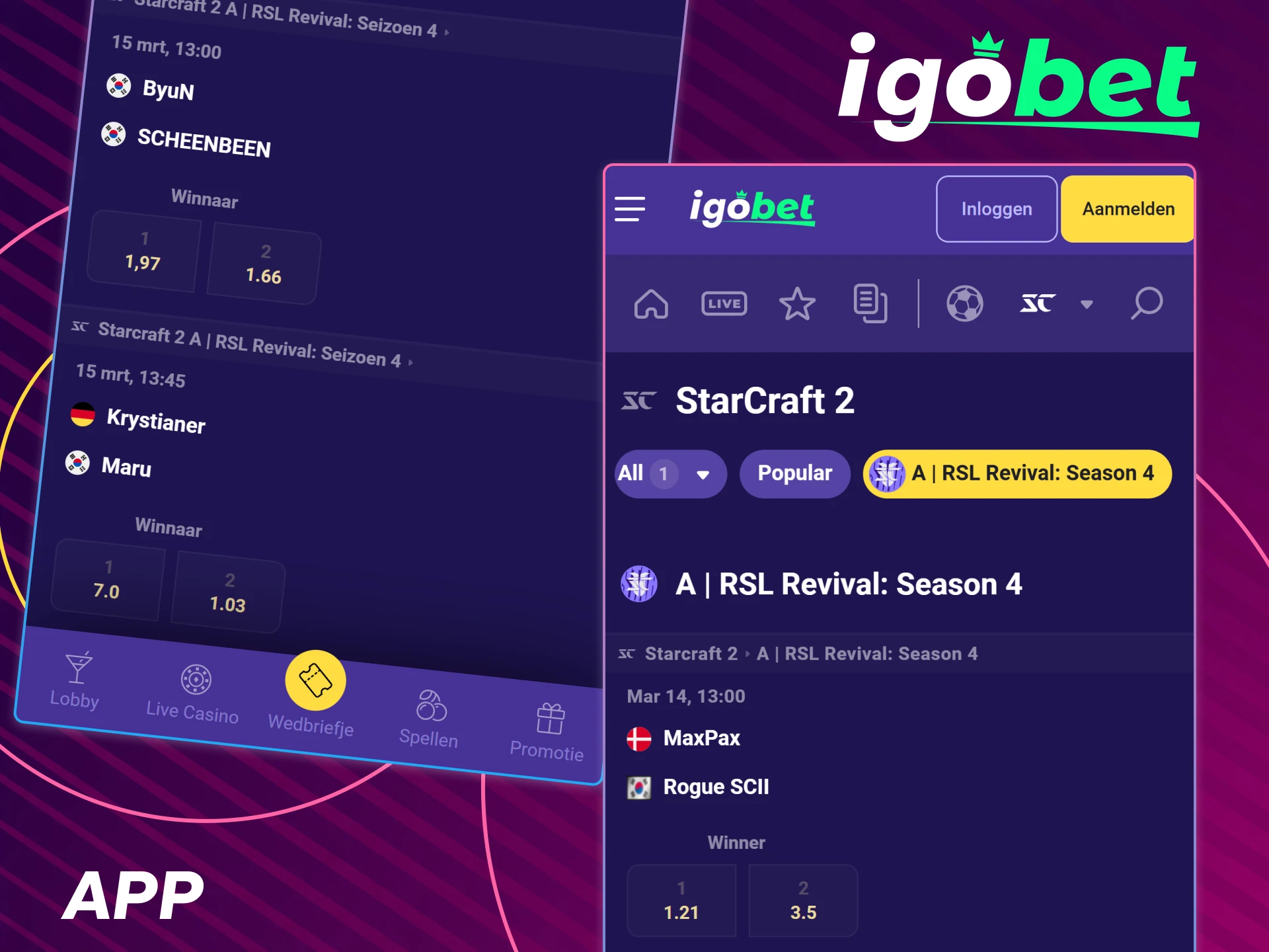 Plaats je StarCraft 2 weddenschappen eenvoudig via de IgoBet app.