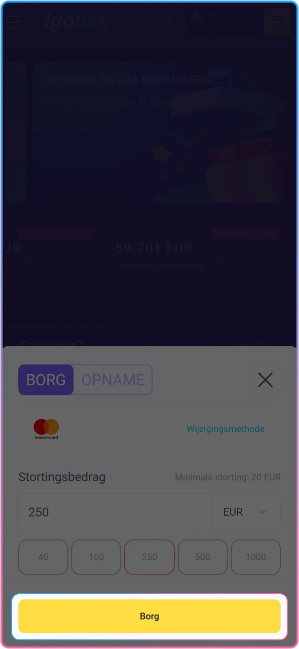 Bevestig de transactie om direct te starten met spelen bij IgoBet.