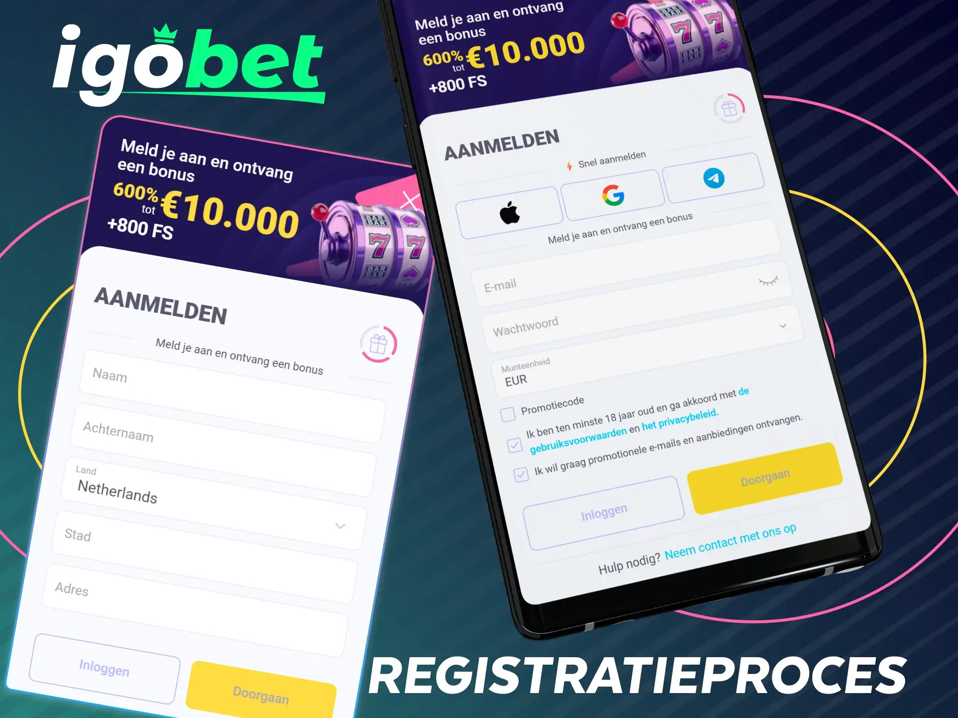 Registreer je account snel en veilig via de IgoBet applicatie.