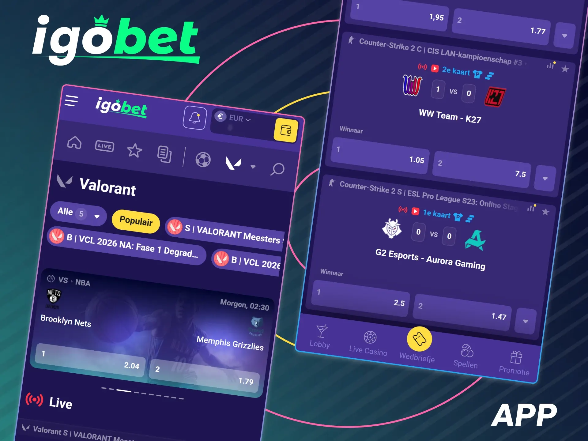 Gok eenvoudig op E-Sports via de mobiele IgoBet app.