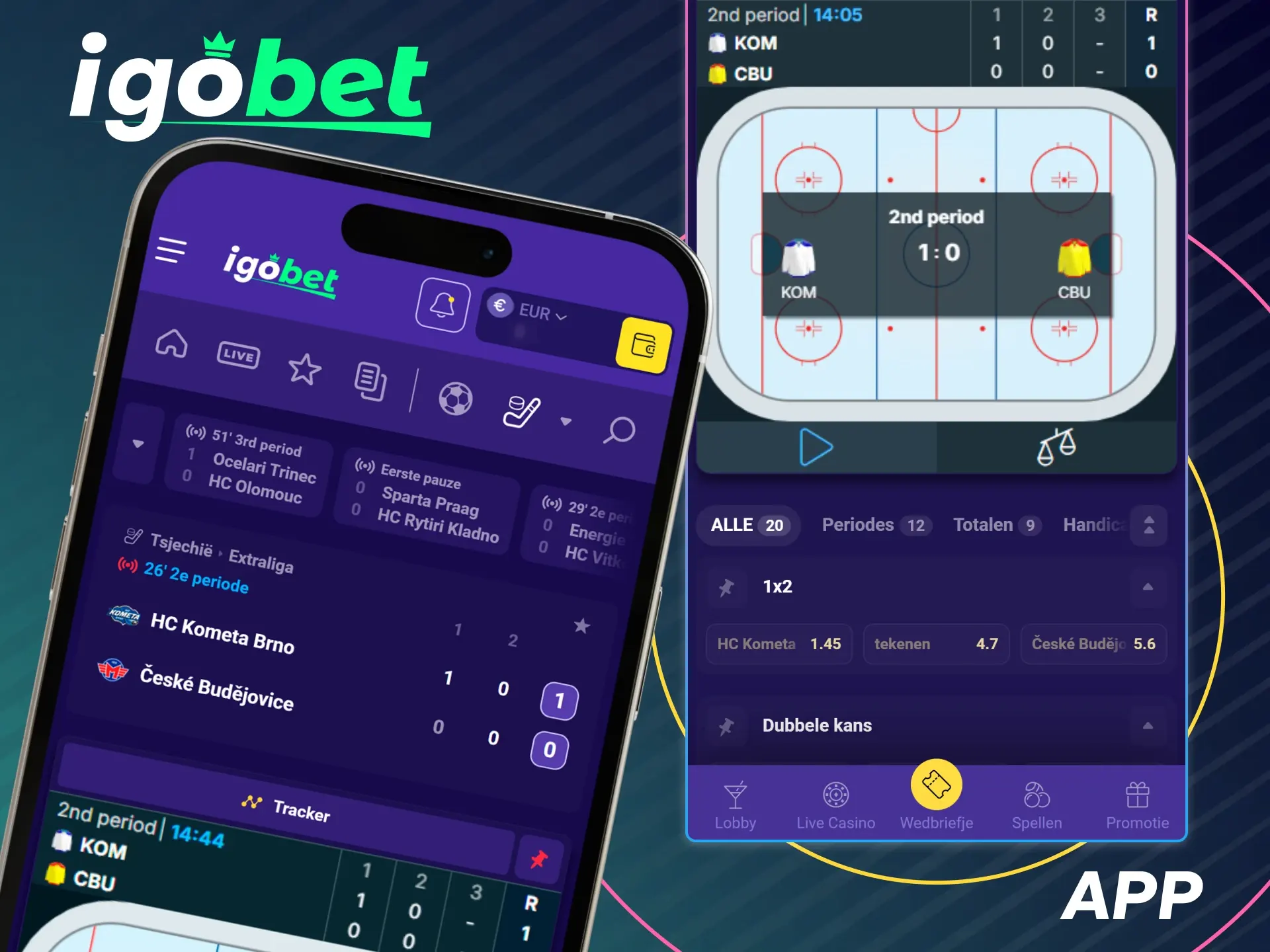 Plaats je ijshockey weddenschappen eenvoudig via de mobiele IgoBet app.