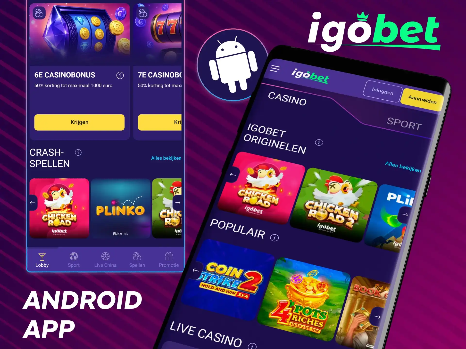 Installeer de officiële IgoBet app op je Android-toestel.