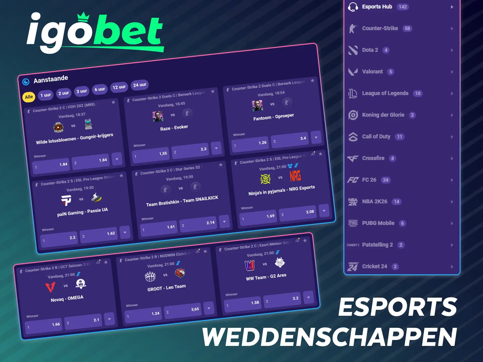 Wed op populaire Esports toernooien en events bij IgoBet.
