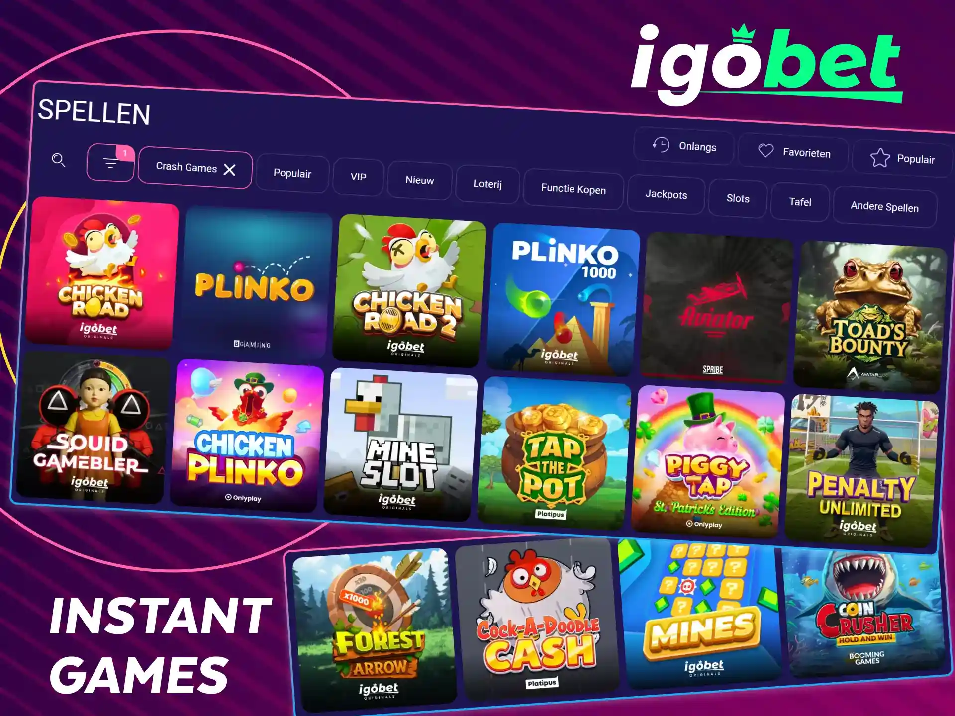 Direct winnen met leuke en snelle instant games bij IgoBet.
