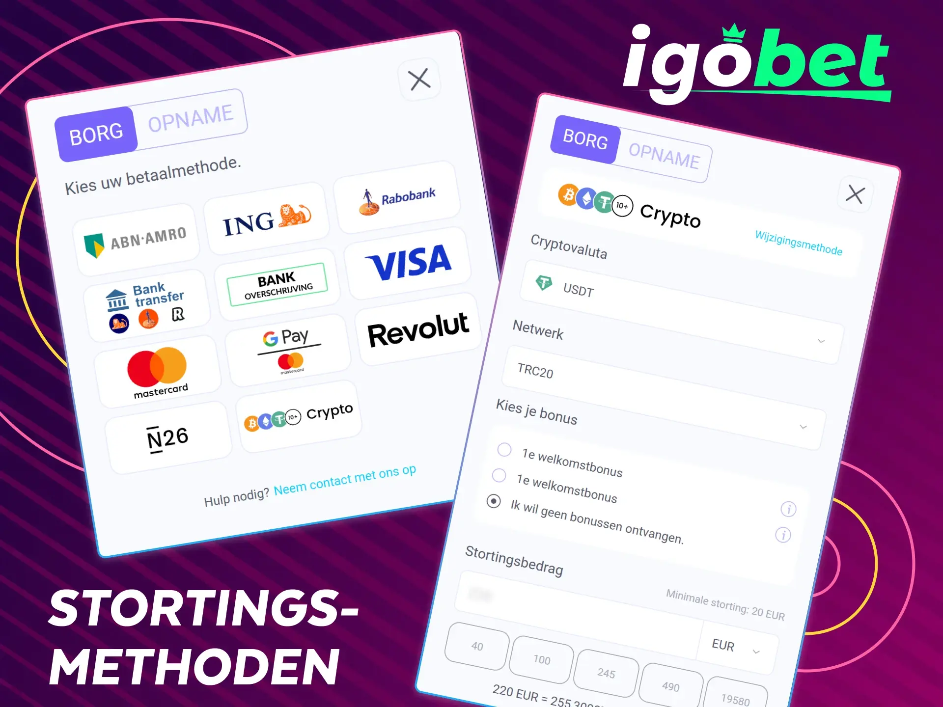 Ontdek alle veilige stortingsmethoden voor je IgoBet-account.