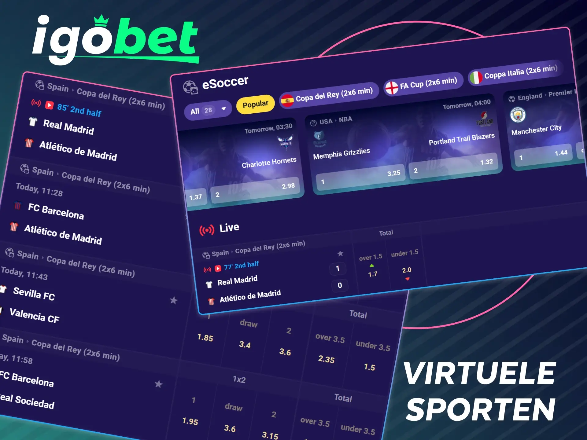 Wed op virtuele sporten met realistische graphics bij IgoBet.
