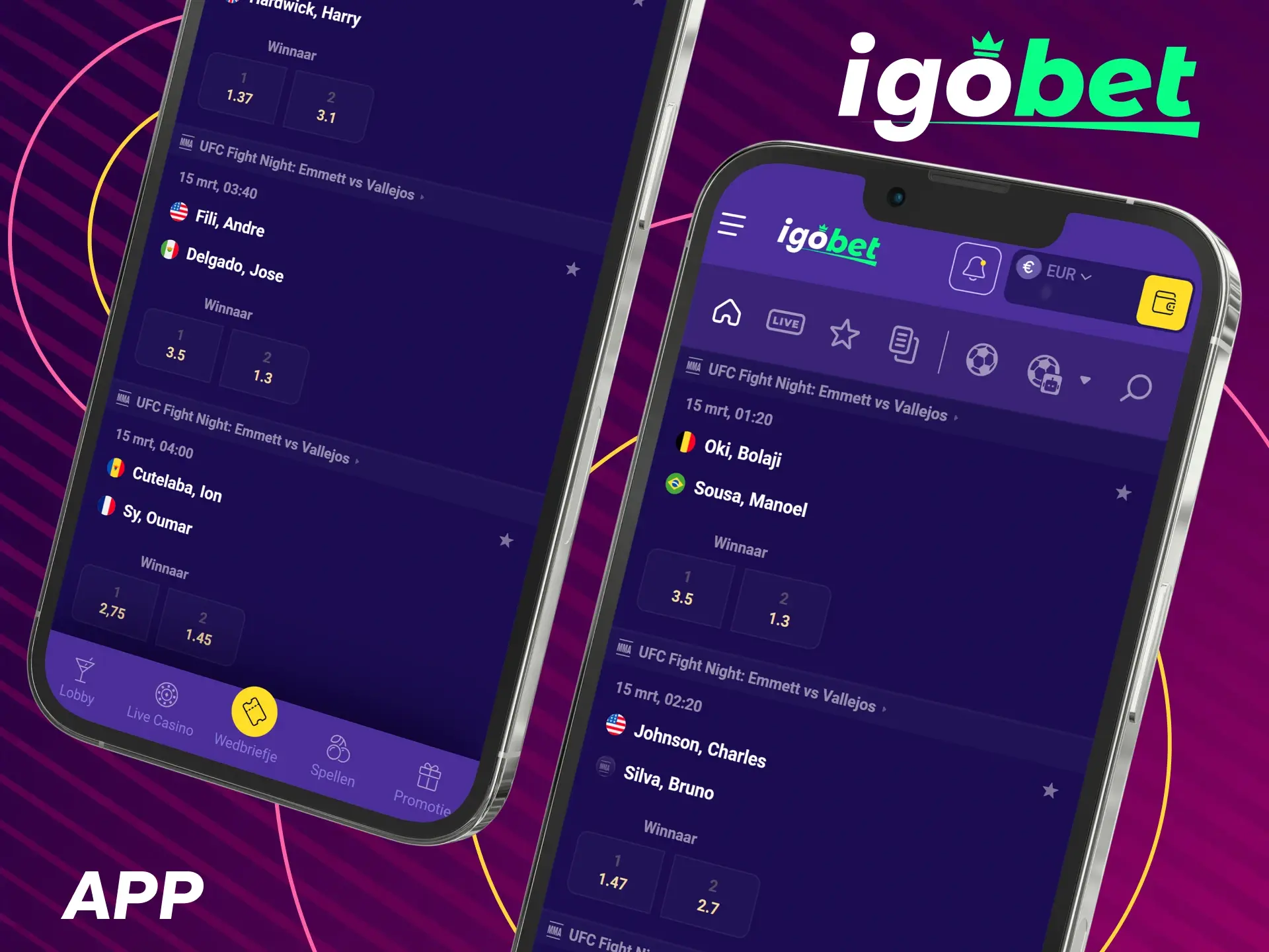 Plaats je MMA weddenschappen eenvoudig via de mobiele IgoBet app.
