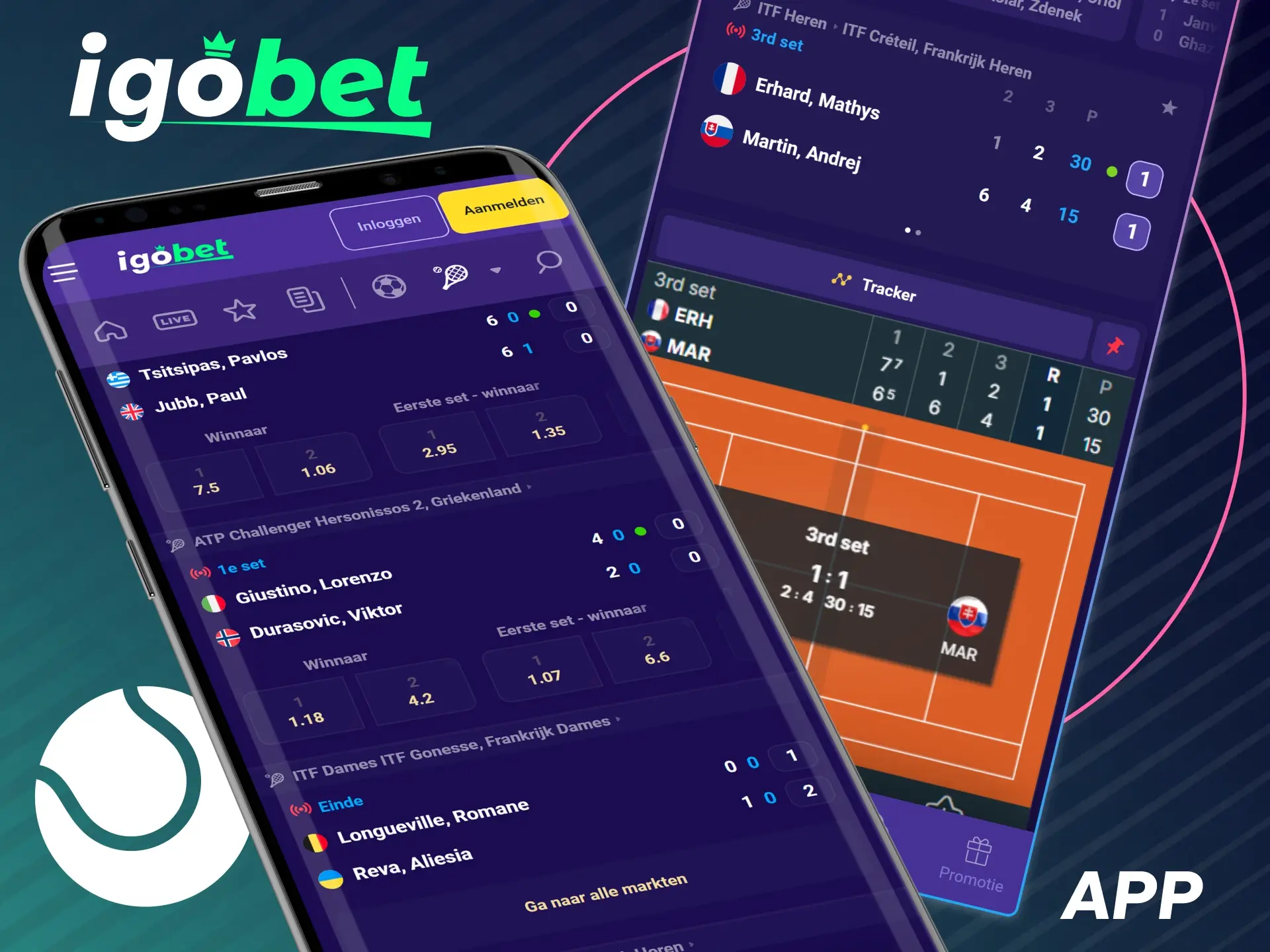 Plaats eenvoudig je tennisweddenschappen via de IgoBet mobiele app.