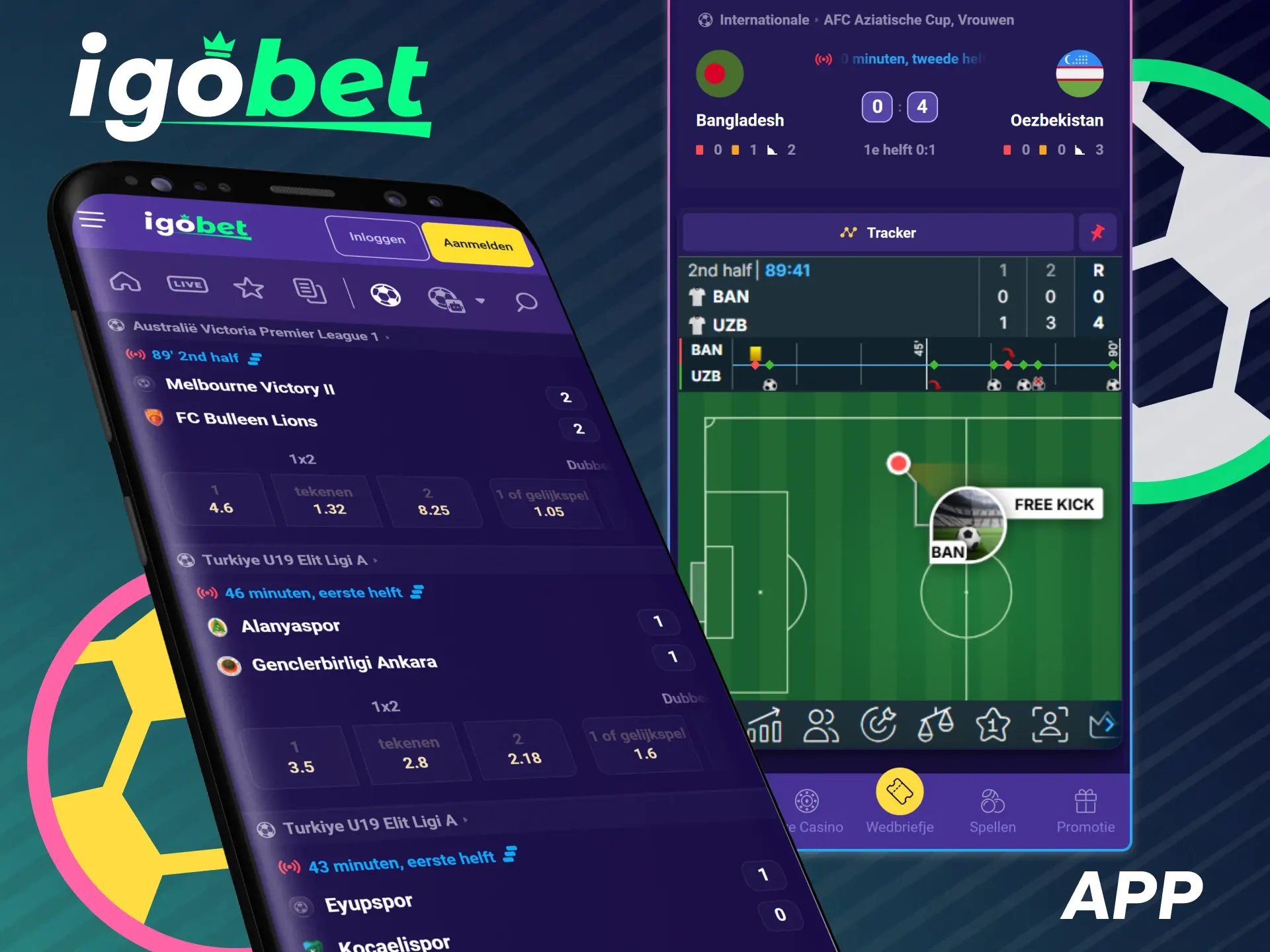 Gebruik de mobiele IgoBet app voor al je voetbalweddenschappen.