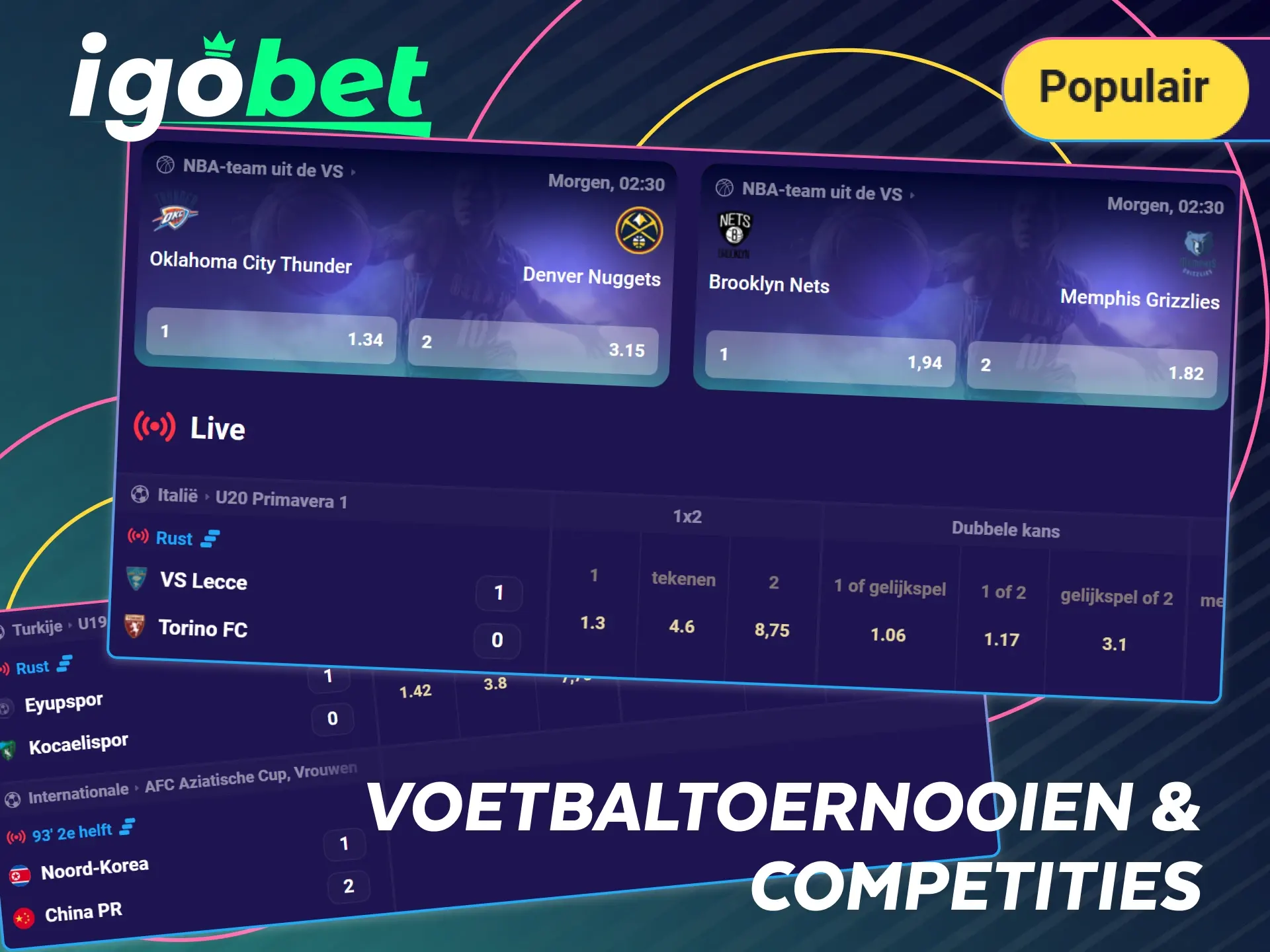 Bekijk de populairste voetbaltoernooien en competities bij IgoBet.